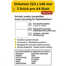 200 A5 Etiketten 100 A4 Blatt